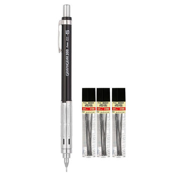 Pentel Arts GraphGear 300 Mechanical Pencil,0.5mm with 3 Leads Black