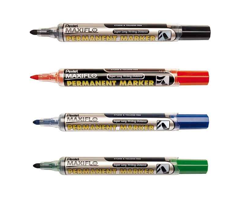 Pentel Maxiflo Permanent Marker NFL50 (Bullet Point) 4 Pack 4 Mixed Colors