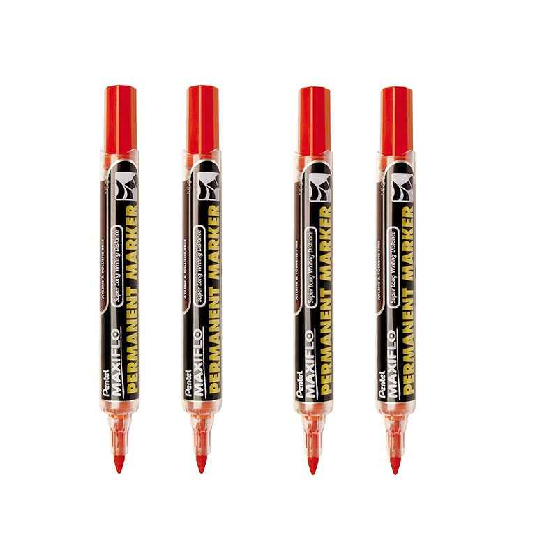 Pentel Maxiflo Permanent Marker NFL50 (Bullet Point) 4 Pack 4 Red