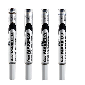 Pentel Maxiflo Whiteboard Marker Pen 4.0MM Bullet Tip MWL5S 4 Pack 4 Black