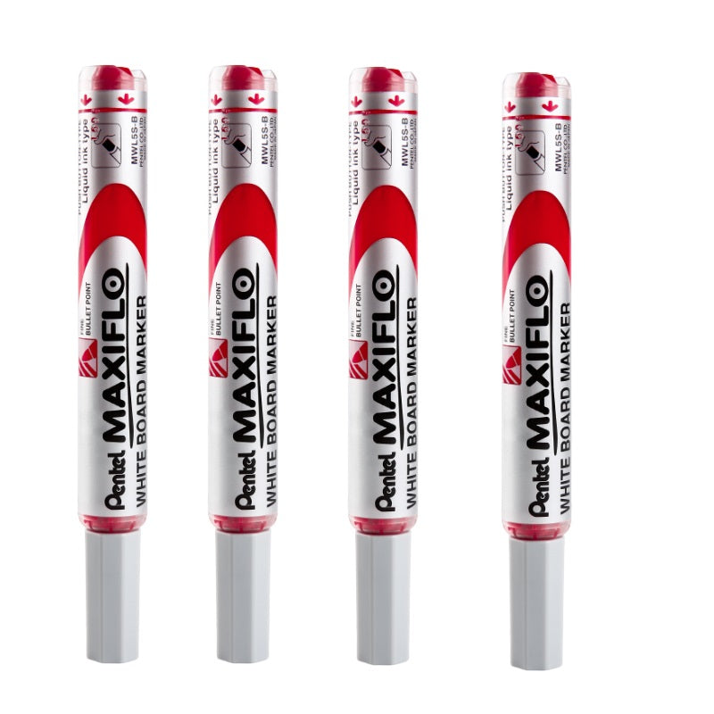 Pentel Maxiflo Whiteboard Marker Pen 4.0MM Bullet Tip MWL5S 4 Pack 4 Black