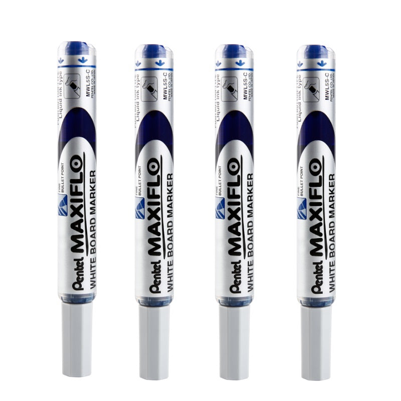 Pentel Maxiflo Whiteboard Marker Pen 4.0MM Bullet Tip MWL5S 4 Pack 4 Blue