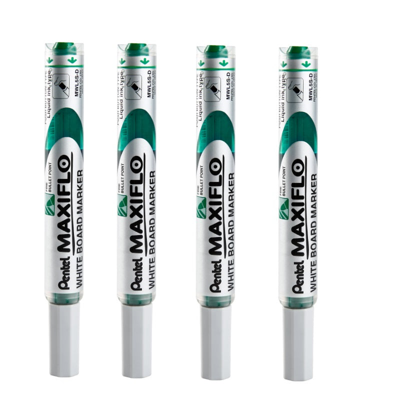 Pentel Maxiflo Whiteboard Marker Pen 4.0MM Bullet Tip MWL5S 4 Pack 4 Green