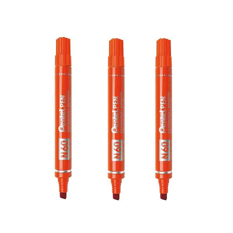 Pentel N60 Permanent Marker Pen Chisel Tip 3 Pack 3 Red