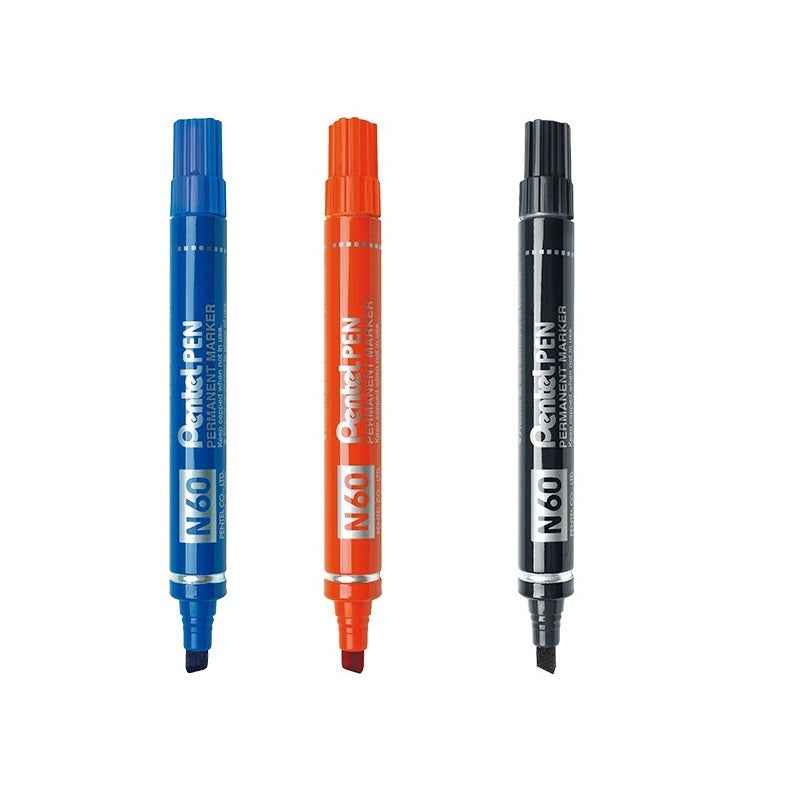 Pentel N60 Permanent Marker Pen Chisel Tip 3 Pack 3 Mixed Colors