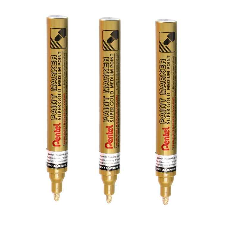 Pentel Paint Marker Medium Point MMP10 Gold/Silver/White 3 Pack 3 Gold