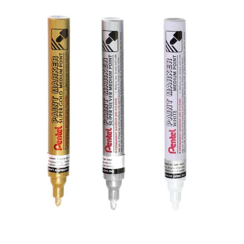 Pentel Paint Marker Medium Point MMP10 Gold/Silver/White 3 Pack 3 Mixed
