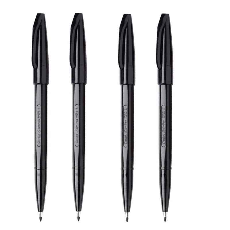 Pentel S520 Sign Pen Fiber Tip 2.0 mm, 4 Pack Black