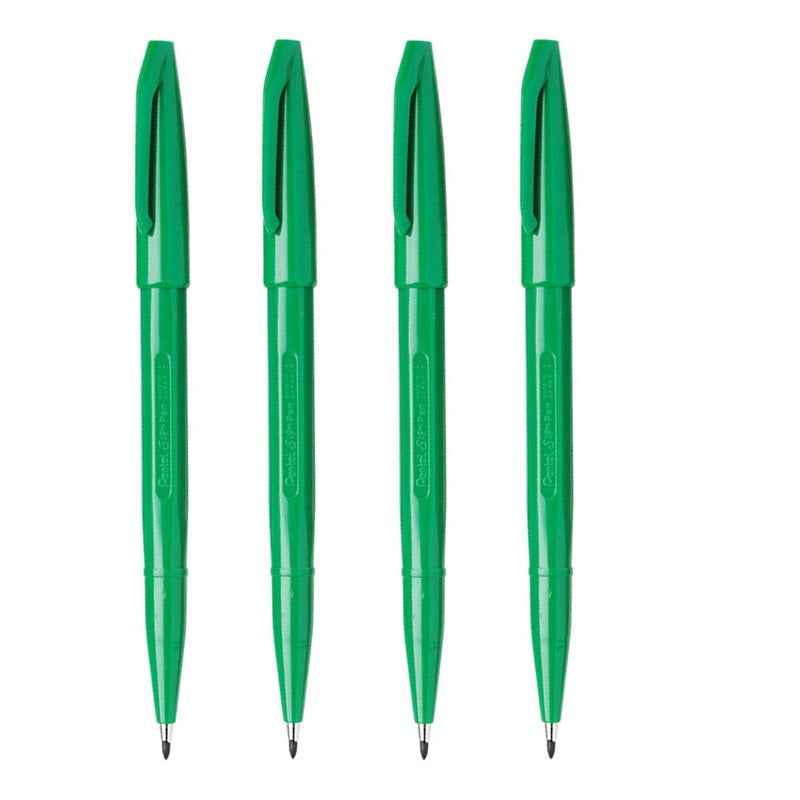 Pentel S520 Sign Pen Fiber Tip 2.0 mm, 4 Pack Green