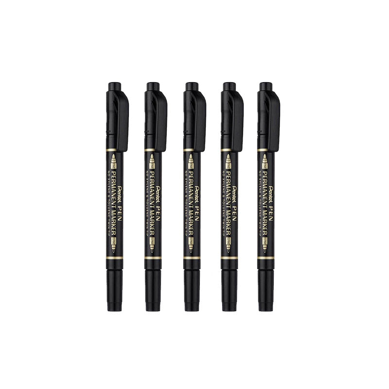 Pentel Twin-Tipped Permanent Marker Pen N75W 5 Pack Black