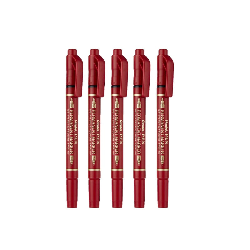 Pentel Twin-Tipped Permanent Marker Pen N75W 5 Pack Red