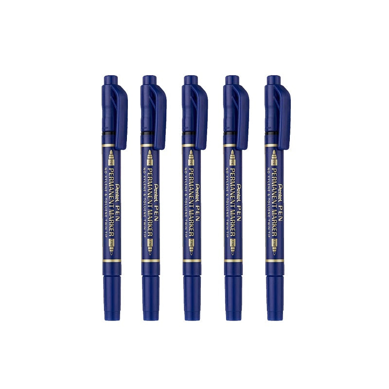 Pentel Twin-Tipped Permanent Marker Pen N75W 5 Pack Blue