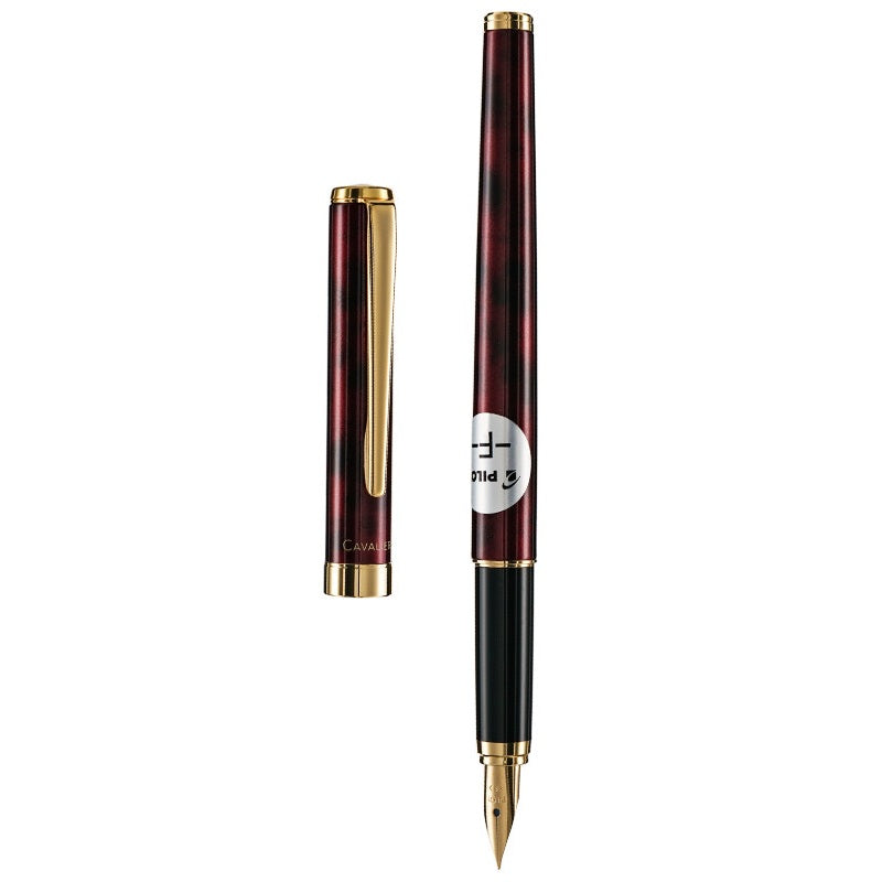 Pilot Cavalier Fountain Pen | Brass Barrel | Marble Lacquer Finish | Includes CON-40 Converter Black Red