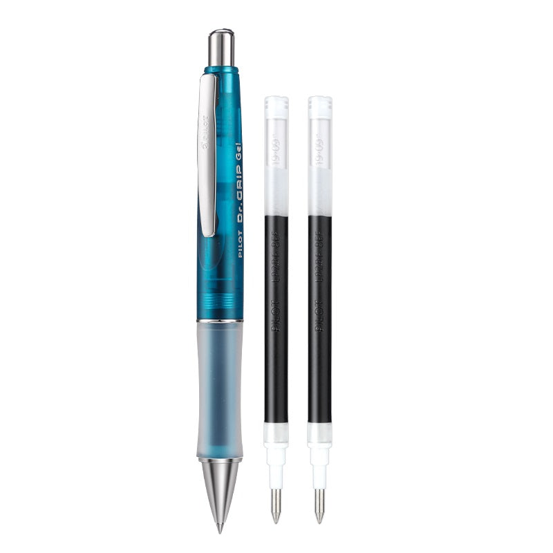 Pilot Dr. Grip Retractable Rolling Ball Gel Pen 0.5mm with 2 Black Ink Refills Resin Blue
