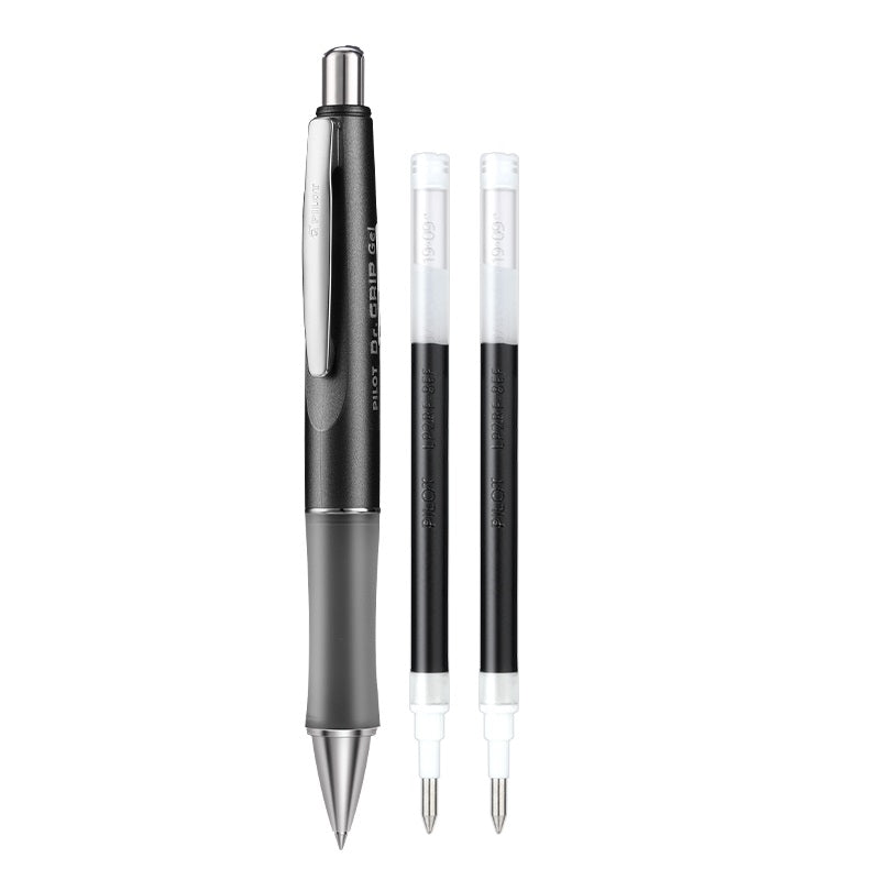 Pilot Dr. Grip Retractable Rolling Ball Gel Pen 0.5mm with 2 Black Ink Refills Metal Black