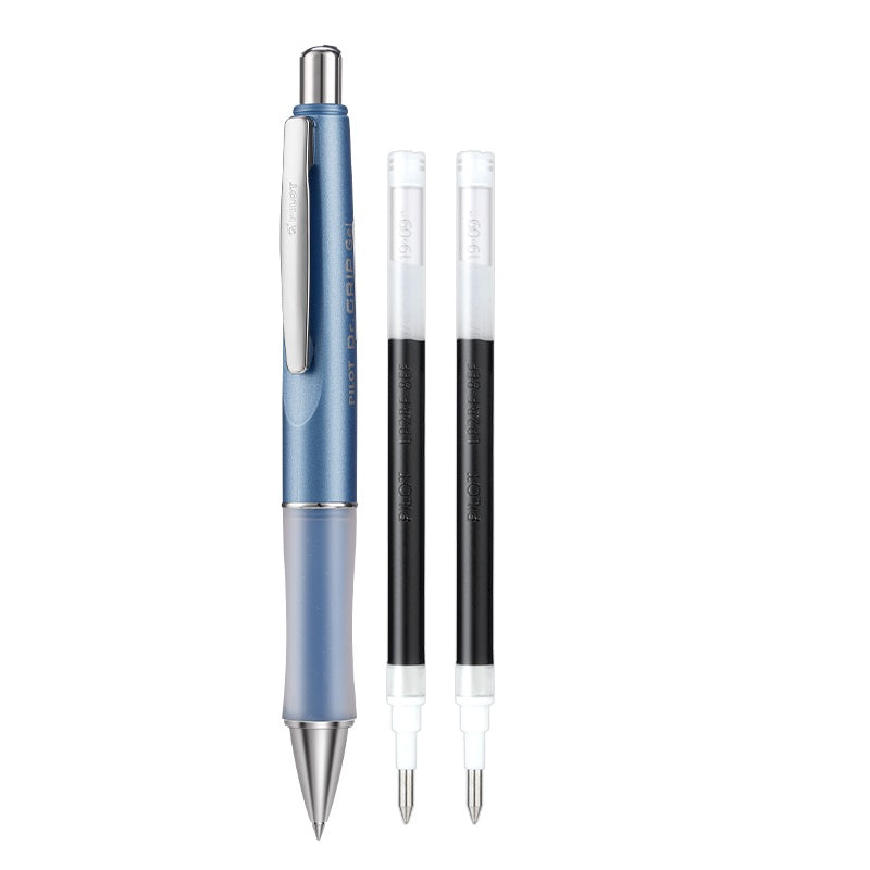 Pilot Dr. Grip Retractable Rolling Ball Gel Pen 0.5mm with 2 Black Ink Refills Metal Blue