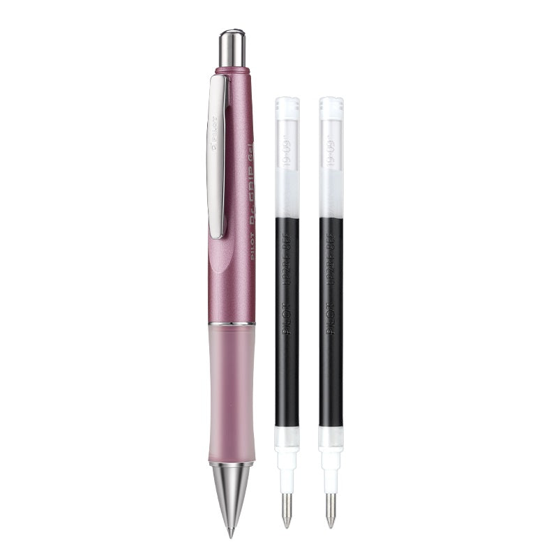 Pilot Dr. Grip Retractable Rolling Ball Gel Pen 0.5mm with 2 Black Ink Refills Metal Pink