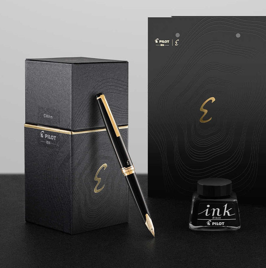 Pilot Elite E95S Fountain Pen with Ink Gift Box 14k Gold Nib Black