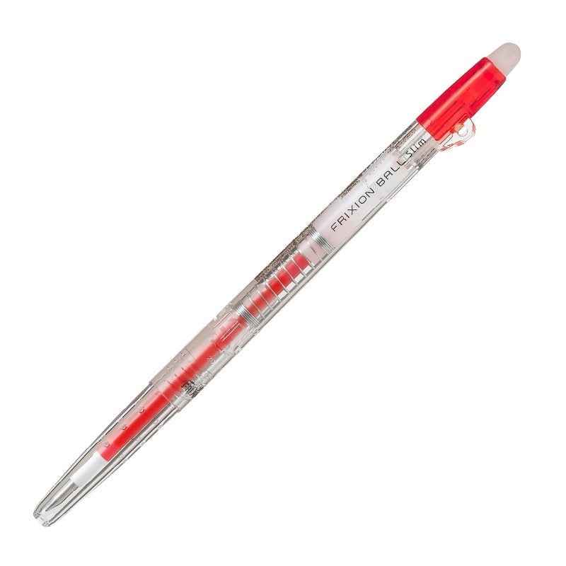 Pilot Frixion Ball Slim Erasable Gel Pen 0.38mm - CLEAR BODY - 3 Pack Red