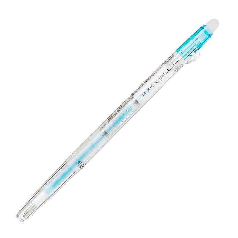 Pilot Frixion Ball Slim Erasable Gel Pen 0.38mm - CLEAR BODY - 3 Pack Light Blue