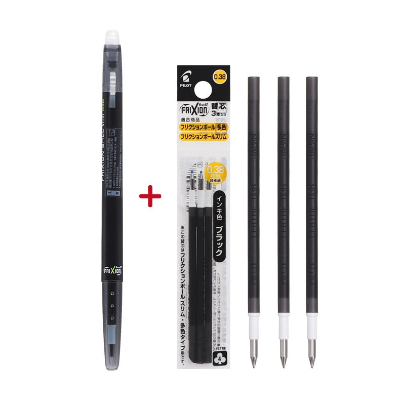 Pilot Frixion Ball Slim Erasable Gel Pen 0.38mm with 3 Refills Black