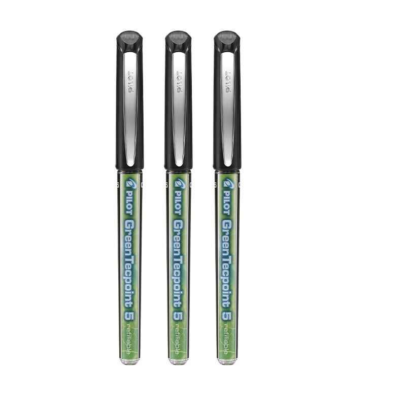 Pilot Green Tecpoint 5 Rolling Ballpoint Pen BXGR5 - 0.5 mm, 3 Pack Black