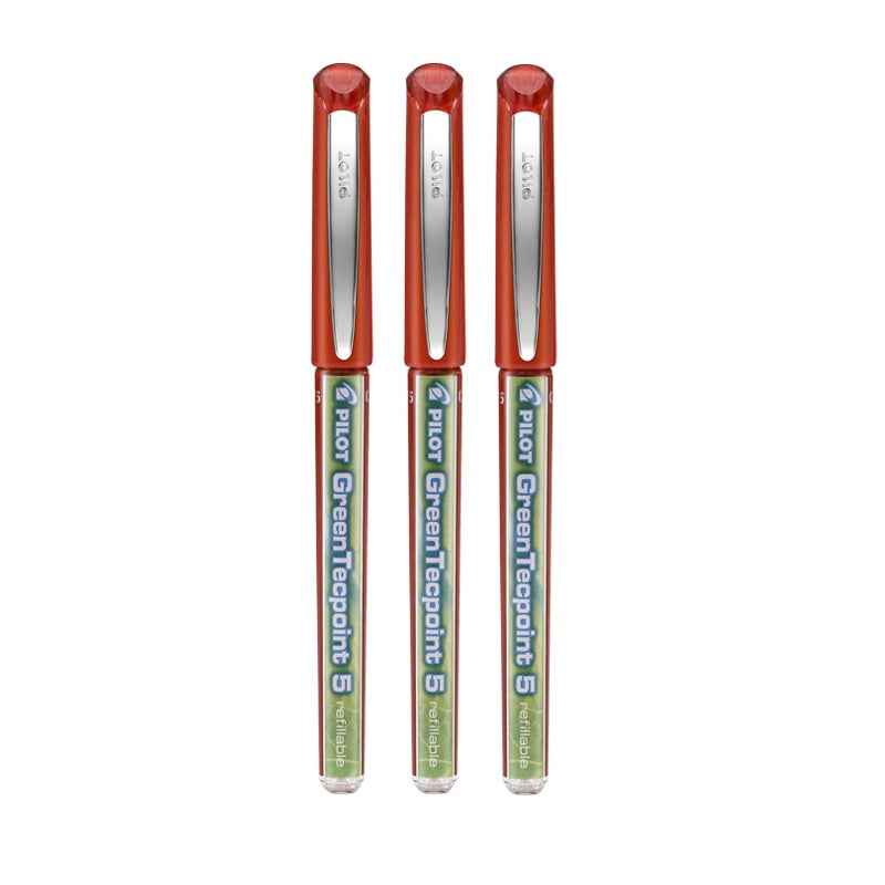 Pilot Green Tecpoint 5 Rolling Ballpoint Pen BXGR5 - 0.5 mm, 3 Pack Black