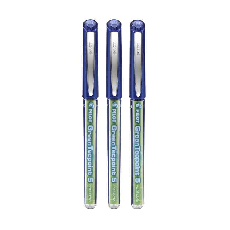 Pilot Green Tecpoint 5 Rolling Ballpoint Pen BXGR5 - 0.5 mm, 3 Pack Blue