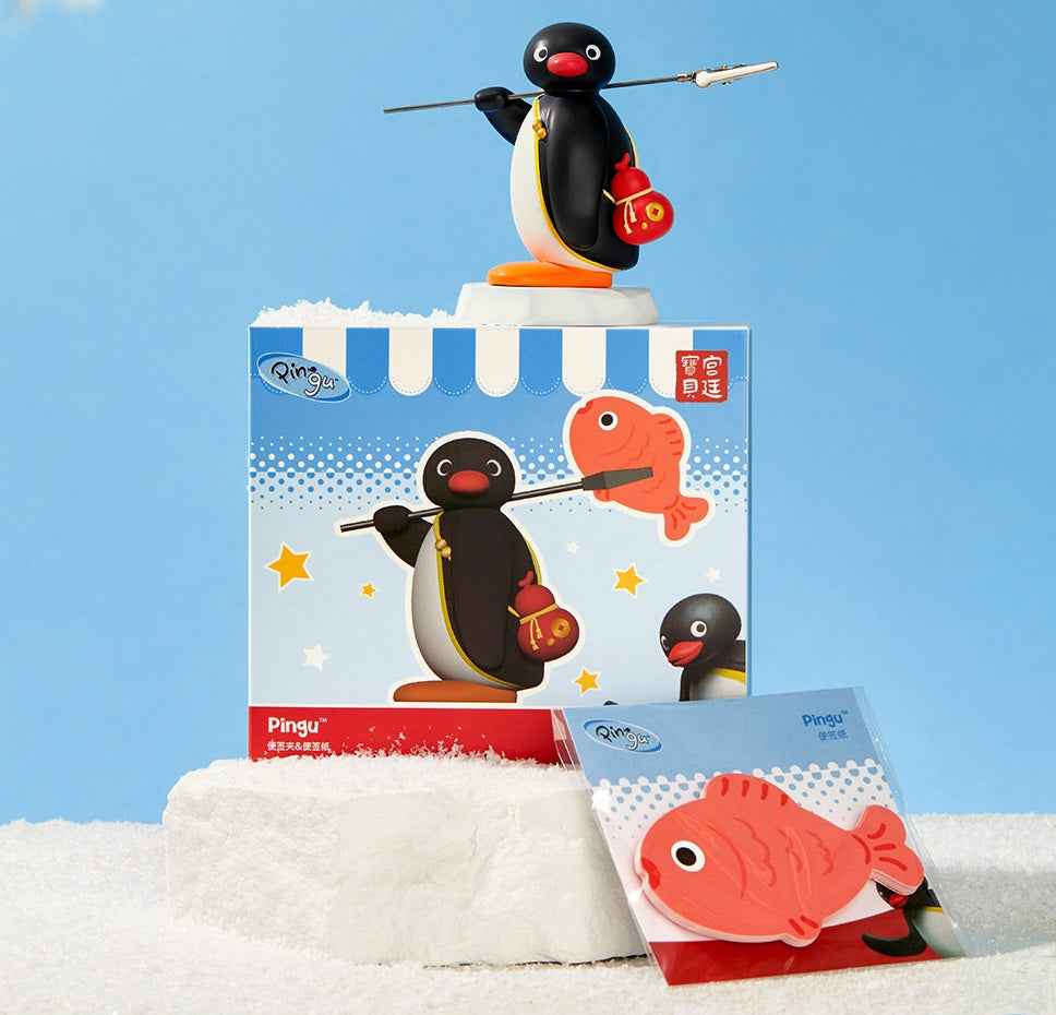 Pingu Penguin Cute Memo Clip with Fish-Shaped Sticky Notes