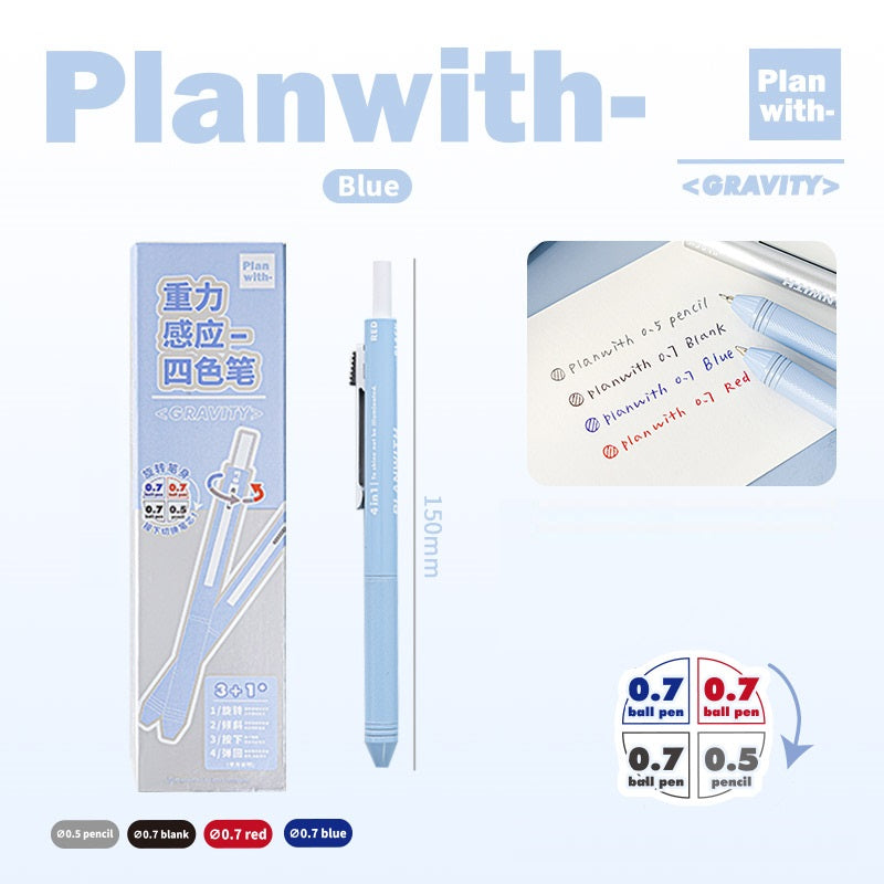 Planwith 4in1 Gravity Multi-Pen 0.7mm Ballpoint 0.5mm Mechanical Pencil Blue
