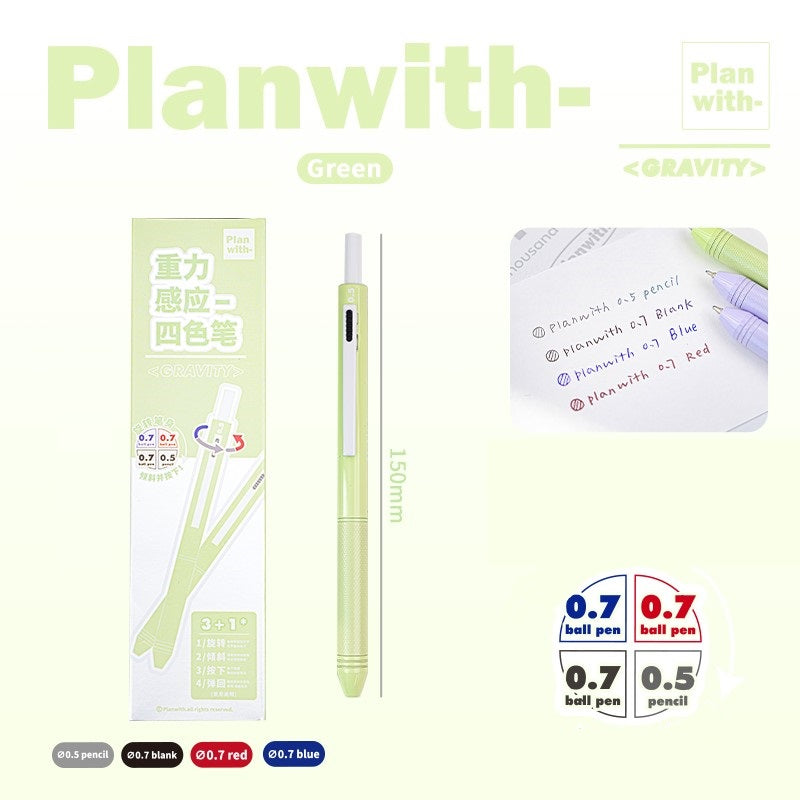 Planwith 4in1 Gravity Multi-Pen 0.7mm Ballpoint 0.5mm Mechanical Pencil Green
