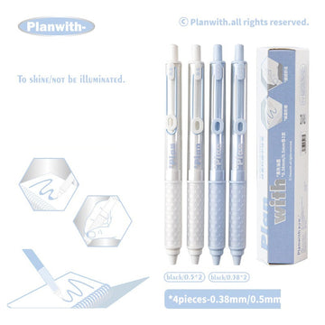 Planwith Clicker Gel Pen - Black Ink, Hexagonal Soft Grip - 4-Pack Blue