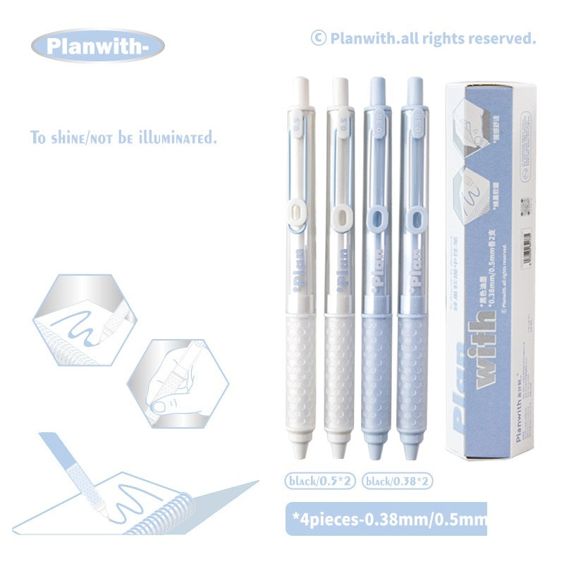 Planwith Clicker Gel Pen - Black Ink, Hexagonal Soft Grip - 4-Pack Blue