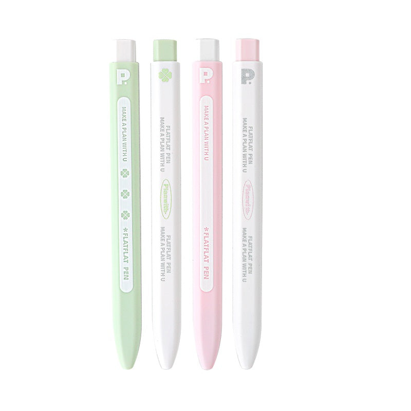 Planwith FlatFlat Clicker Gel Pen 0.5mm Black Ink - 4-Pack Green Pink White