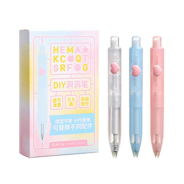 Pocket Gel Pen 0.5MM Black Ink 3 Pack with DIY Letter & Heart A