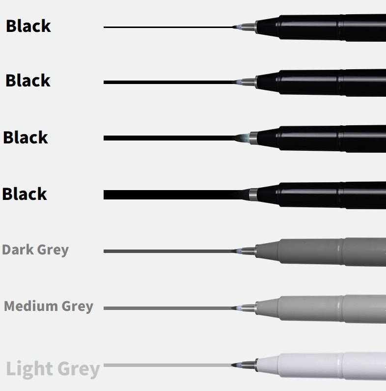 REMSONG Calligraphy Brush Pens,7 Size Black & Grey Color
