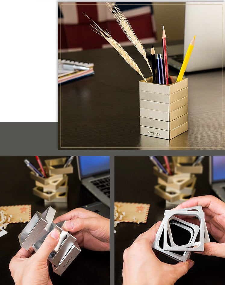 Modern Rectangular Aluminum Multi‑Purpose Pen Holder