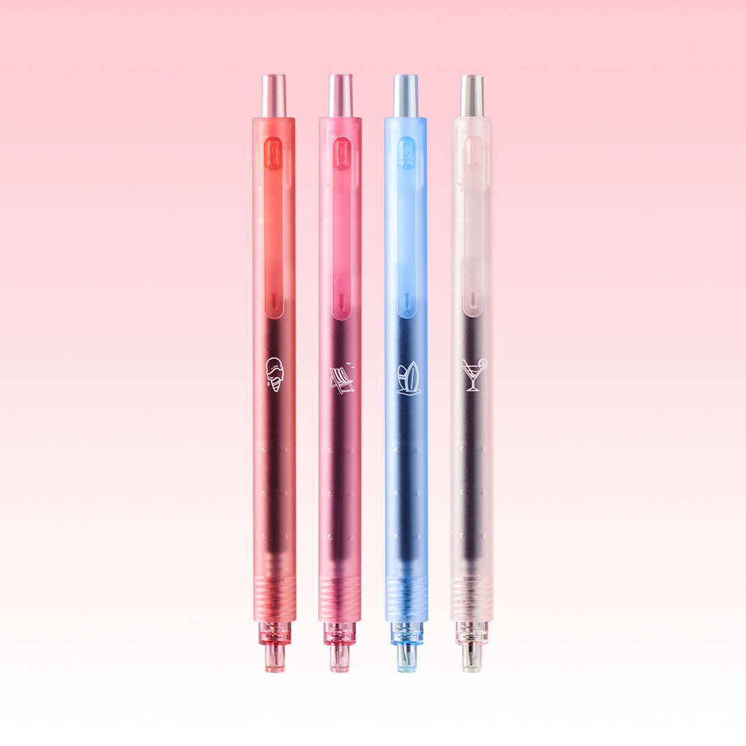 KACO Rocket Beach Sunset Gel Pen 0.5mm Black Ink 4 Pack