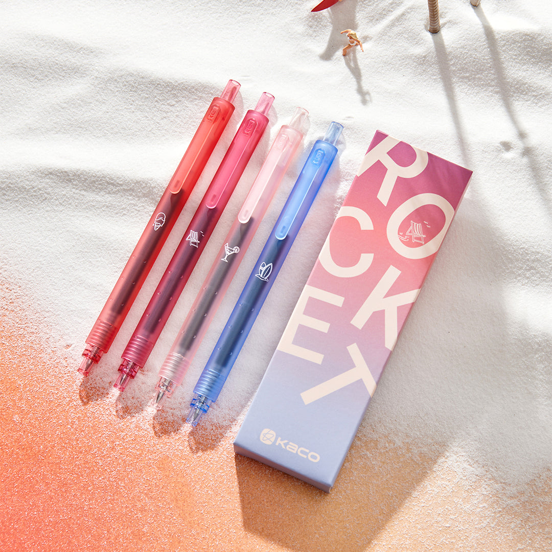 KACO Rocket Beach Sunset Gel Pen 0.5mm Black Ink 4 Pack