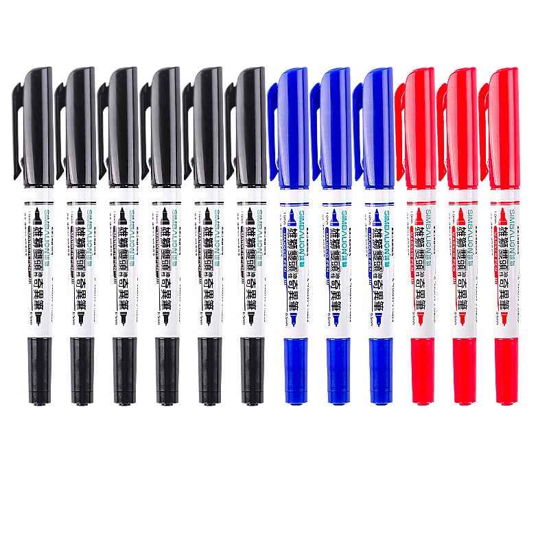 SIMBALION 685 Dual-Tip Oil-Based Marker Pens 12-Pack 6 Black 3 Red 3 Blue