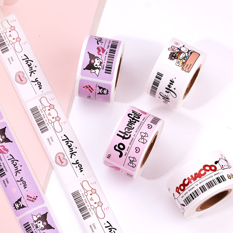 5 Rolls Sanrio Thank You Stickers,1x3 Inch,600 Labels