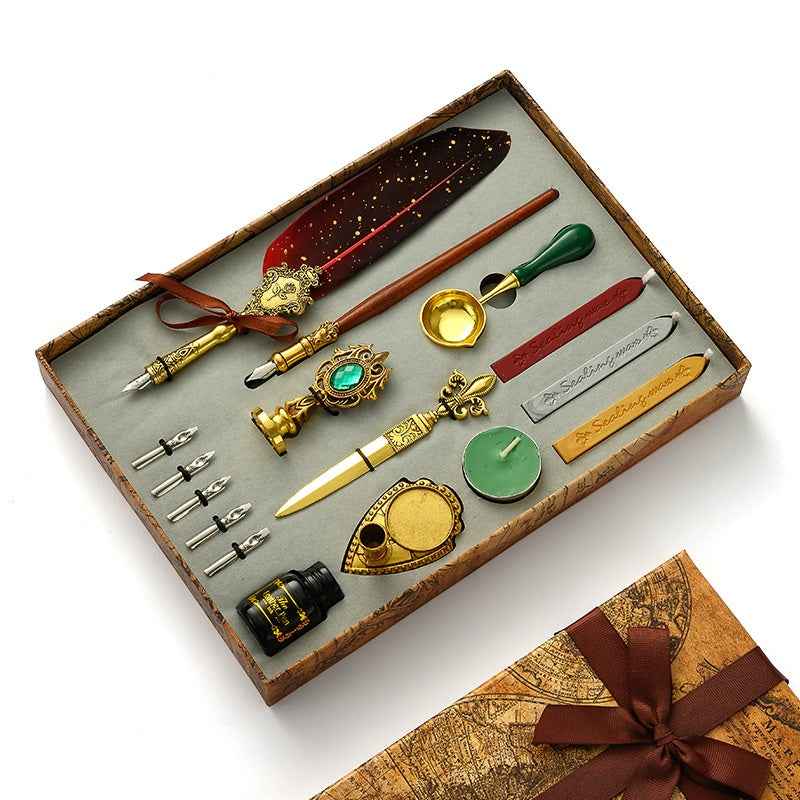 Calligraphy Feather Quill Pen and Ink Set Red