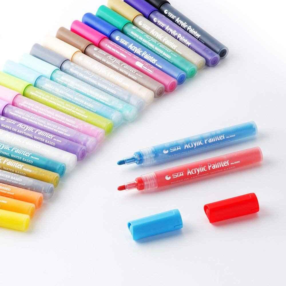 STA 1000 Acrylic Painter Marker Pens 24 Color for Glass Rock Wood Canvas