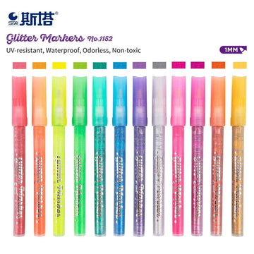 STA 1152 Glitter Markers 12 Color for DIY Photo Album Artist Drawing