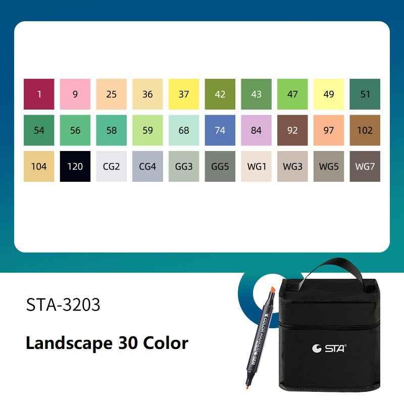 SAT 3203 Twin Art Markers Alcohol Based 30 Color Animaiton Fashion Set Landscape