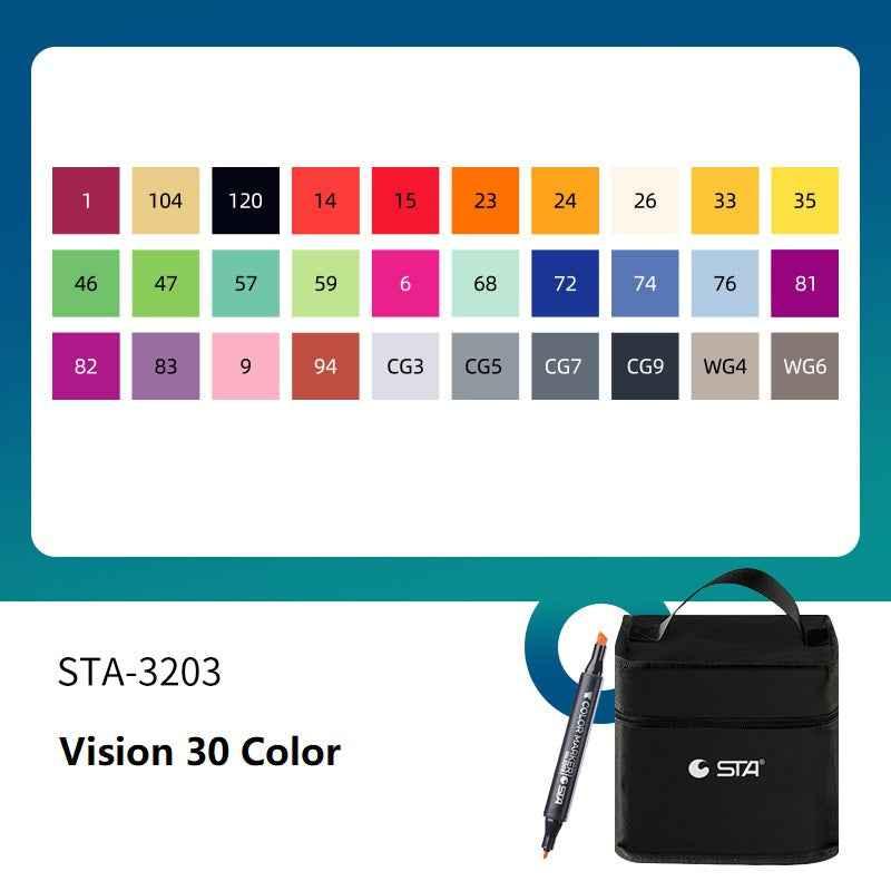 SAT 3203 Twin Art Markers Alcohol Based 30 Color Animaiton Fashion Set Vision