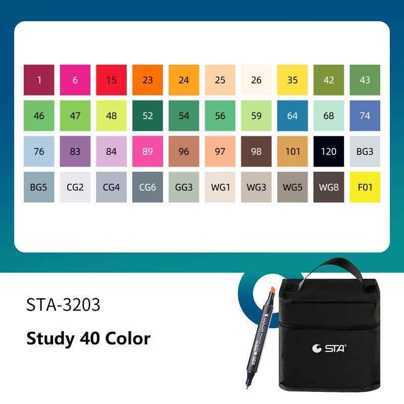 SAT 3203 Alcohol Art Markers Double Ended 40 Color Standard Set Study