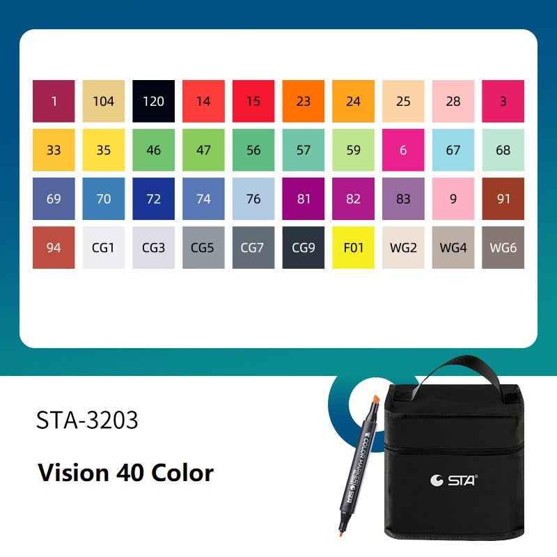 SAT 3203 Alcohol Art Markers Double Ended 40 Color Standard Set Vision