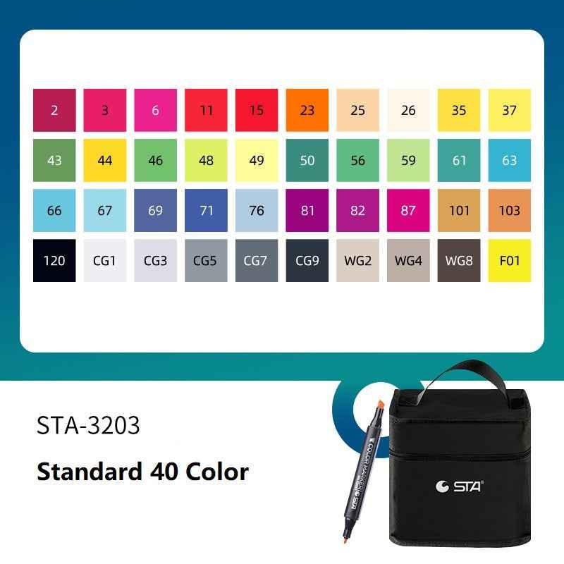 SAT 3203 Alcohol Art Markers Double Ended 40 Color Standard Set Standard