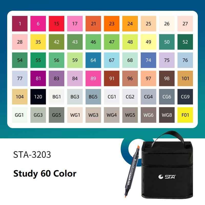 SAT 3203 Alcohol Art Markers 60 Color Dual Tip Product Design Set Product